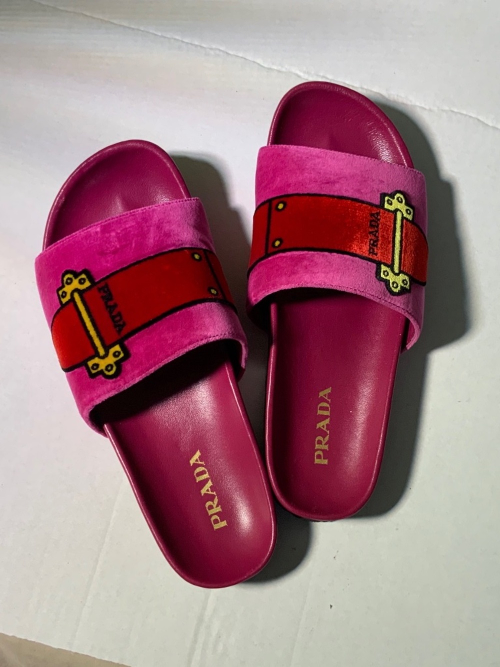 NEW PRADA LOGO VELVET SLIDE SANDAL